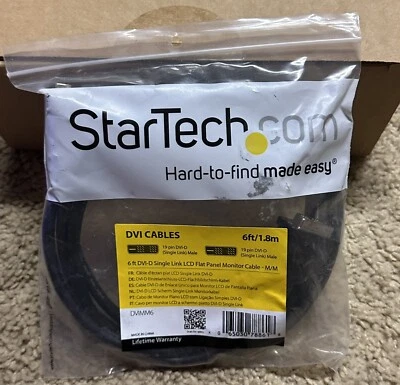 StarTech 6’ DVI-D Single Link LCD M-M DVI Cable 6ft 1.8m - Image 1 of 4