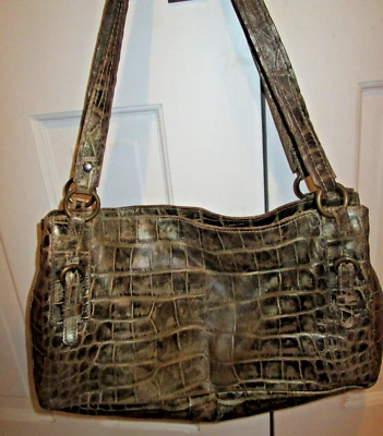 Bolso de Hombro Marco Buggiani Marrón Tostado Estampado de Cocodrilo Hecho en Italia Foto 1 de 4