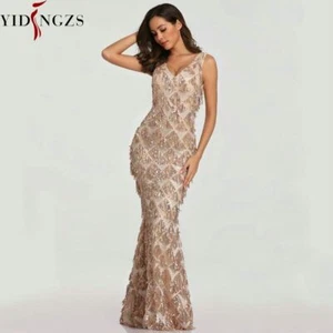 V-neck Tassel Sleeveless Evening Dress Women Sexy Party Maxi Long Prom Dress - Picture 1 of 19