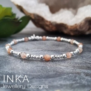 Inka Dainty 925 Sterling Silver & 4mm Sunstone bead Stacking Bracelet - Picture 1 of 7