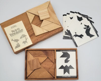 Travel Tangram Natural Wonders Wooden Puzzle COMPLETE with cards and case - Image 1 of 4