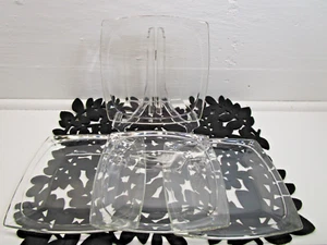 Juego de 4 platos de cena de vidrio con diseño liso transparente cuadrado Hazel Atlas MCM - Imagen 1 de 4
