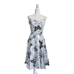 MILLY of New York Black Gray Butterfly Floral Print Fit Flare Silk Women Size 2 - Picture 1 of 16