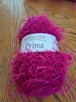   Moda Dea Prima Novelty Yarn 1.76  oz 72 Yards each Raspberry  Eyelash. - Image 1 of 3