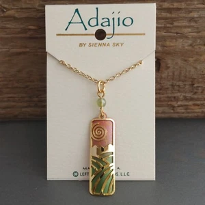 Retired Adajio Necklace Column Landscape Sun Mountains Coral Green Gold Tone 18” - Picture 1 of 7