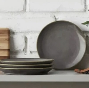 SET /8 Hearth & Hand Magnolia Stoneware Gold Rim Appetizer Plates Gray New - Picture 1 of 6