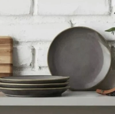 SET /8 Hearth & Hand Magnolia Stoneware Gold Rim Appetizer Plates Gray New - Image 1 of 4