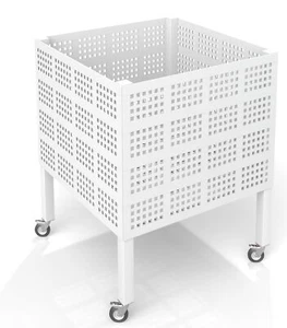 Carro de almacenamiento de pelota deportiva móvil 60x60x80cm - blanco brillante - Imagen 1 de 8