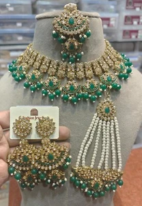 Indian Bollywood Gold Plated Kundan Choker Bridal Necklace Earrings Jewelry Set - Picture 1 of 2
