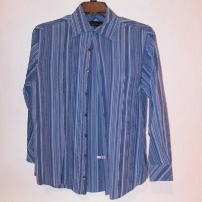 Camisa masculina Perry Ellis Portfolio 15.5 32 33 listras azuis - Imagem 1 de 4