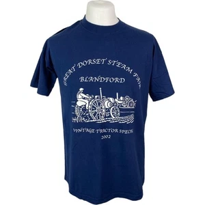 Vintage T Shirt Medium Blue Fruit Of The Loom Dorset Steam Fair Tractor Machines - Picture 1 of 16