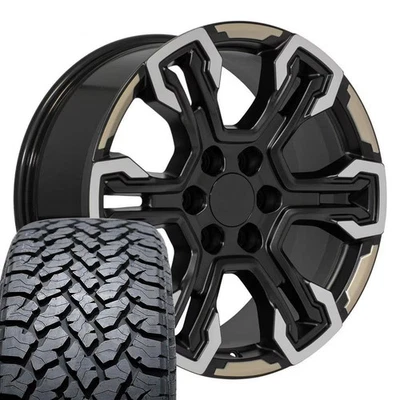 OE Wheels CV65 20x9 Black Wheels & 275/55R20 AT Tires Set 6x139.7 - Image 1 of 4