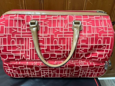 Vtg DIANE VON FURSTENBERG Red Signature Logo Wheeled Luggage Travel Bag DVF - Image 1 of 4