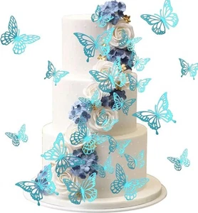 40 Pack Blue Lively 3D Butterfly Cupcake Toppers Hollow Butterfly Cupake Food - Picture 1 of 4