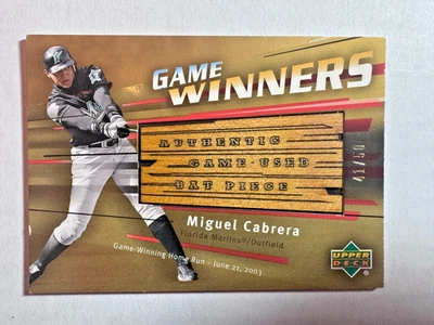 Miguel Cabrera Bat 2004 Upper Deck Game Winners # /50 Gold Debut First Home Run - Image 1 of 4