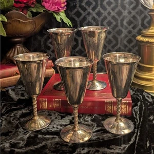 5 Vintage große versilberte verzierte gedrehte Stiel Wasser Wein Kelche, FB Rogers - Bild 1 von 8