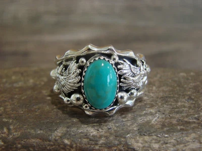 Native American Sterling Silver Turquoise Eagle Ring Size 13 - Morgan - Image 1 of 4