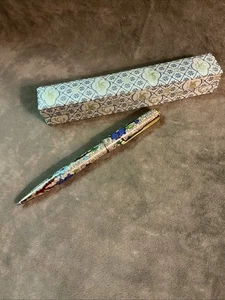 Vintage Oriental cloisonné enamel Brass Metal Ball Point writing pen in box - Picture 1 of 8