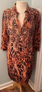 Etcetera Damen Gr. 12 100 % SEIDE Animal Print knielanges Shirtkleid mit V-Ausschnitt - Bild 1 von 15
