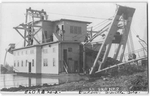 RPPC El Oro Nº Foto postal antigua de 2 dragas de minería de oro Oroville, CA 1910 - Imagen 1 de 2