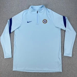 Nike Chelsea FC 1/4 Zip L/S Training Shirt Mens XL Blue Logo Stripe 2020/2021 - Picture 1 of 14