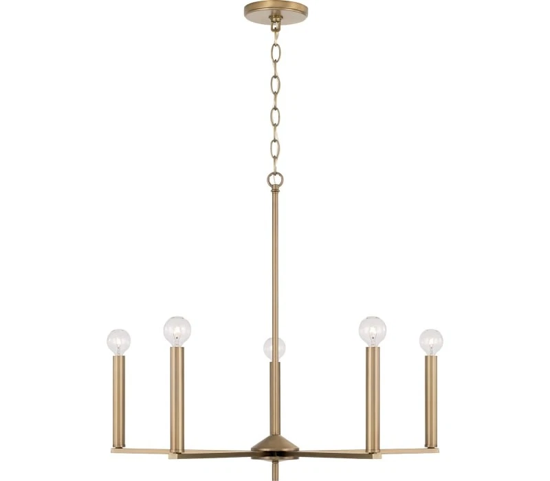 Lámpara de araña HomePlace 448651AD Portman, 5 luces 300 vatios totales, latón envejecido Foto 1 de 1
