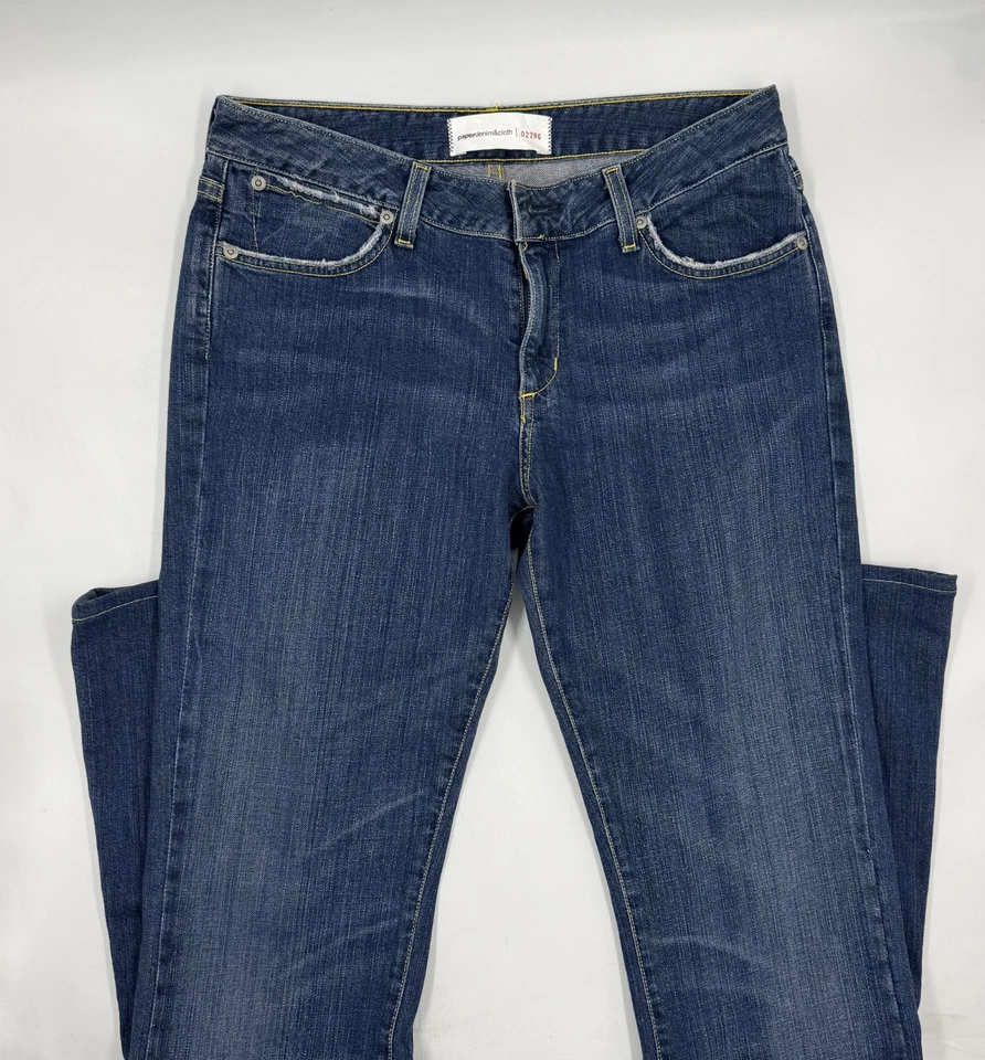 Pantalones de mezclilla y tela de papel para mujer talla 29 azul mezcla de algodón ajustados pierna recta Foto 1 de 4