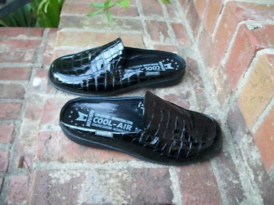 MEPHISTO CLÁSICO NEGRO BRILLANTE CHAROL COCODRILO ESTAMPADO CONFORT MULA ZUECO DIAPOSITIVA 6 Foto 1 de 4