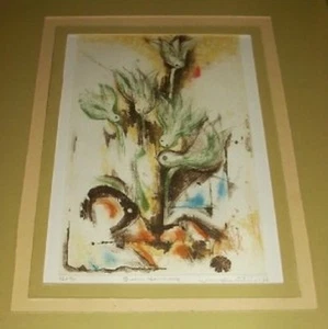 1976 HAND S/N JUNSUKE WATARAI "GREEN HARMONY" JAPAN WOODBLOCK ART ETCHING  - Picture 1 of 7