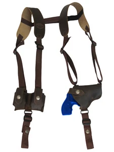 New Brown Leather Horizontal Shoulder Holster w/ Speed-loader Pouch 2" Revolvers - Picture 1 of 5