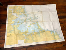 1959 Nautical Chart BOSTON HARBOR 45"W x 35"H Colored, Used, Points of Interest