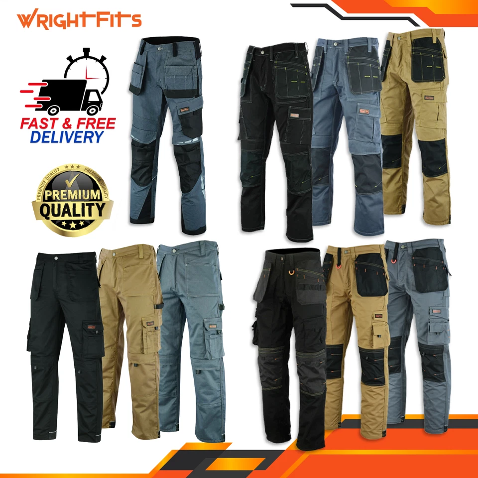 Mens Combat Cargo Trousers With Knee Pad Pockets & Holster Pockets Work Trouser