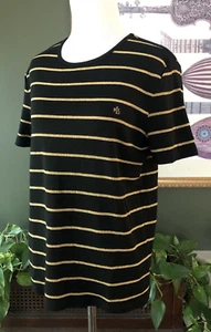 Ralph Lauren LAUREN Black/Sparkly Gold Stripe Cotton Stretch Knit S/S Top M - Picture 1 of 8