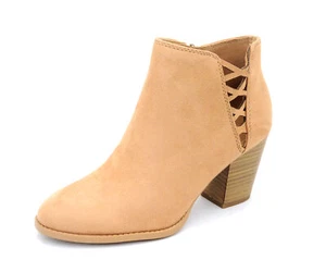 City Classified Habit Camel Vegan Nubuck Side Stacked Heel Bootie - Picture 1 of 6