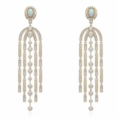 Brincos de prata brilhante branco opala pérola cintilante transparente CZ corrente borla cachoeira - Imagem 1 de 2