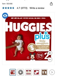 Huggies Plus Diapers Size 2: 12-18lbs, 174ct - Free Shipping - New! - Picture 1 of 1