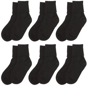 Girls 2-6X Seamless Turn Cuff 6 Pair Pack Socks Black Small JF-SU2200-BLK-S - Picture 1 of 4