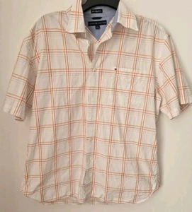 Tommy Hilfiger Men Shirt White Check Plaid Button hort Sleeve 80s 2 ply Fabric - Picture 1 of 4
