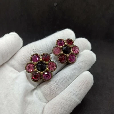 Pendientes de clip Michal Negrin flores grandes con cristales de Swarovski regalo llamativo Foto 1 de 4