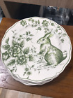 (4) Maxcera Happy Easter Geen Toile Bunny Rabbit Floral Salad Plates ~NEW ~