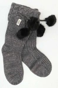UGG Kids' Rainboot Socks Charcoal Gray Black Cable Knit NEW $24 NIB - Picture 1 of 4
