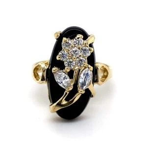14K Gold Ladies CZ Onyx Ring - Picture 1 of 2