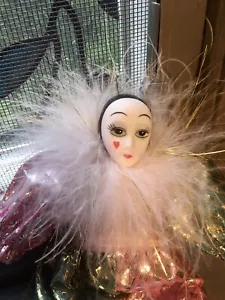 Harlequin Mime, Porcelain Head, hands, feet, Metallic costume w/ feather collar - Picture 1 of 9