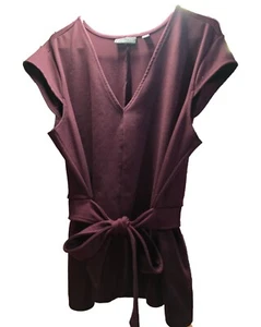 7th Avenue Women Top Extra Large Burgundy Rayon Blend Short Sleeve Tie Shirt - Picture 1 of 4