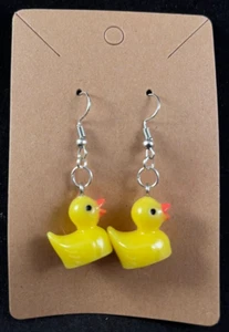 Yellow Rubber Ducks Earrings - Dangle - Silver Hooks - Handmade - Picture 1 of 3