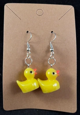 Yellow Rubber Ducks Earrings - Dangle - Silver Hooks - Handmade - Image 1 of 3