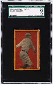 1911 Baseball Bats Candy Box Card Chief Bender Philadelphia HOF SGC Graded