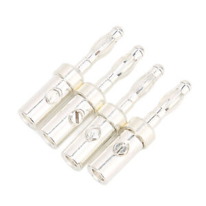 4pcs Speaker Banana Connector Corrosion Resistant Silver Plated Finish Banan 2BB