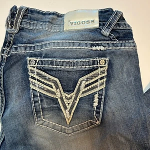 VIGOSS Chelsea Plus Size 20 2x Capri Jeans Bling Sequin Distressed Light Wash - Picture 1 of 15