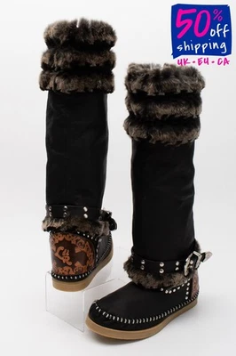 PVP €337 LDIR Botas hasta la rodilla de cuero US6 UK3 EU36 negras hechas en Italia Foto 1 de 4